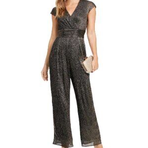 SLNY Womens Metallic Wide Leg Jumpsuit Gold Black SZ 8